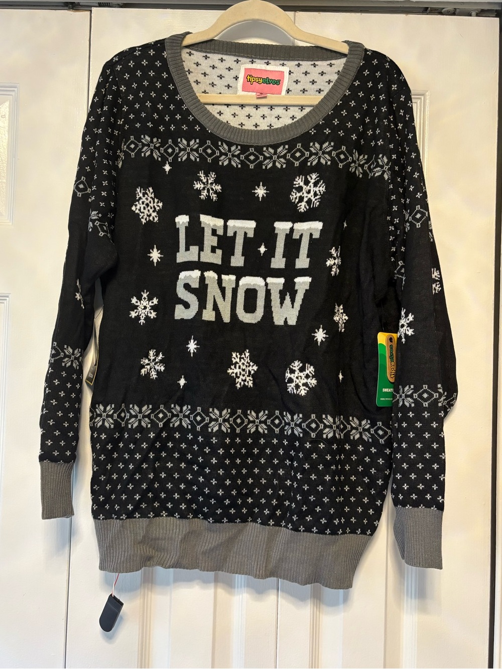 Let It Snow Crewneck Sweater - Black & Gray. Light up!!